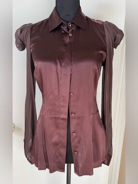 2bRich 100% silk brown blouse size 2/S